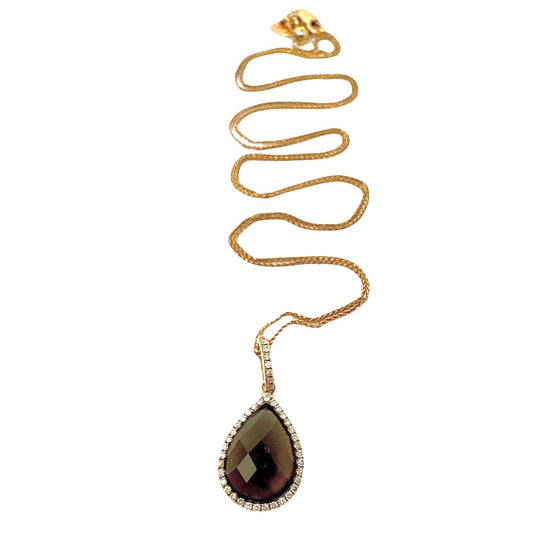 H.J. Namdar 14K Gold Necklace with Teardrop Shaped Pendant with Brown Topaz