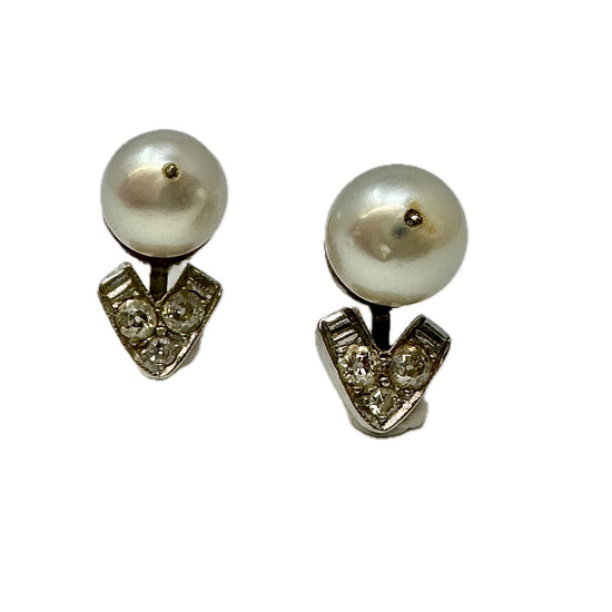 14K White Gold Pearl Stud Earrings with Diamond