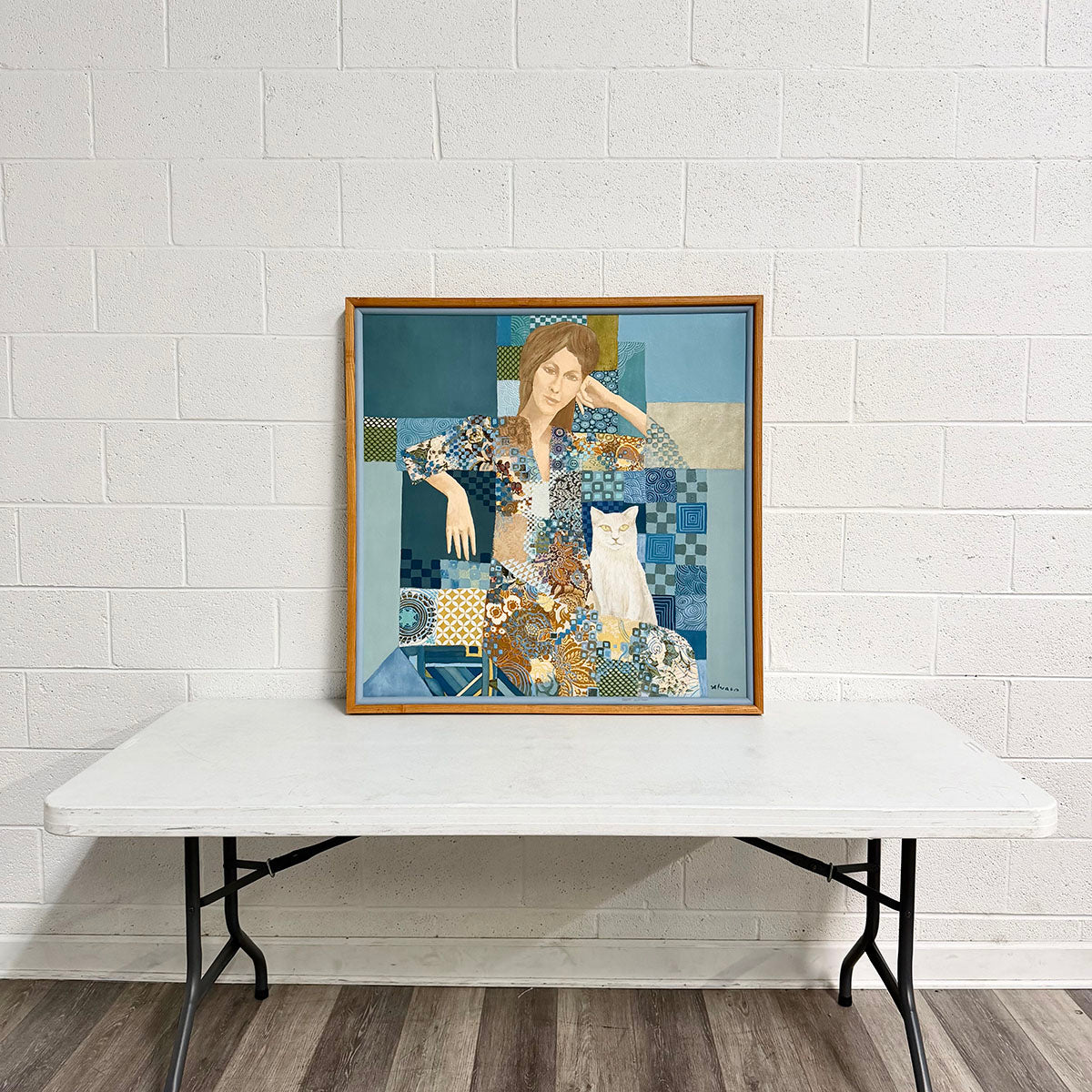 Framed Oil Painting "La Gata Blanca" Signed Alvaro