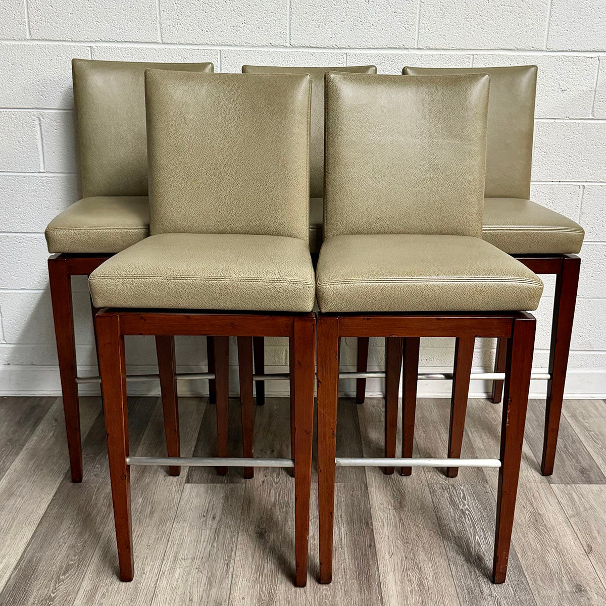 A. Rudin Set of 5 Leather Swivel Bar Stools