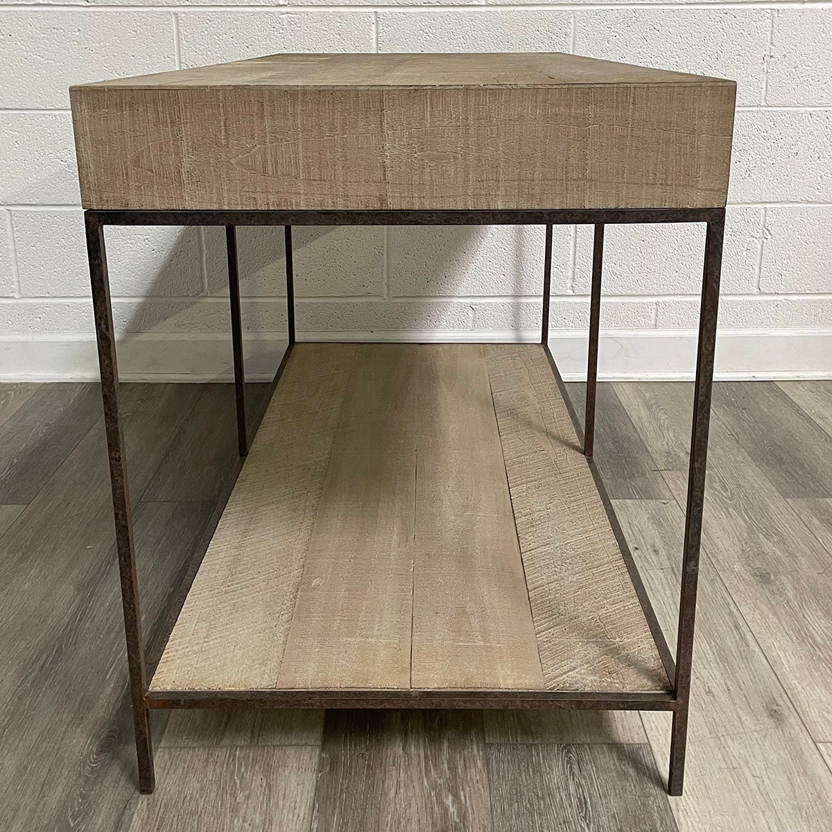 Raw Wooden Nightstand with Iron Base