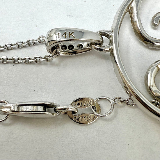 14K White Gold Diamond Swirl Pendant Necklace