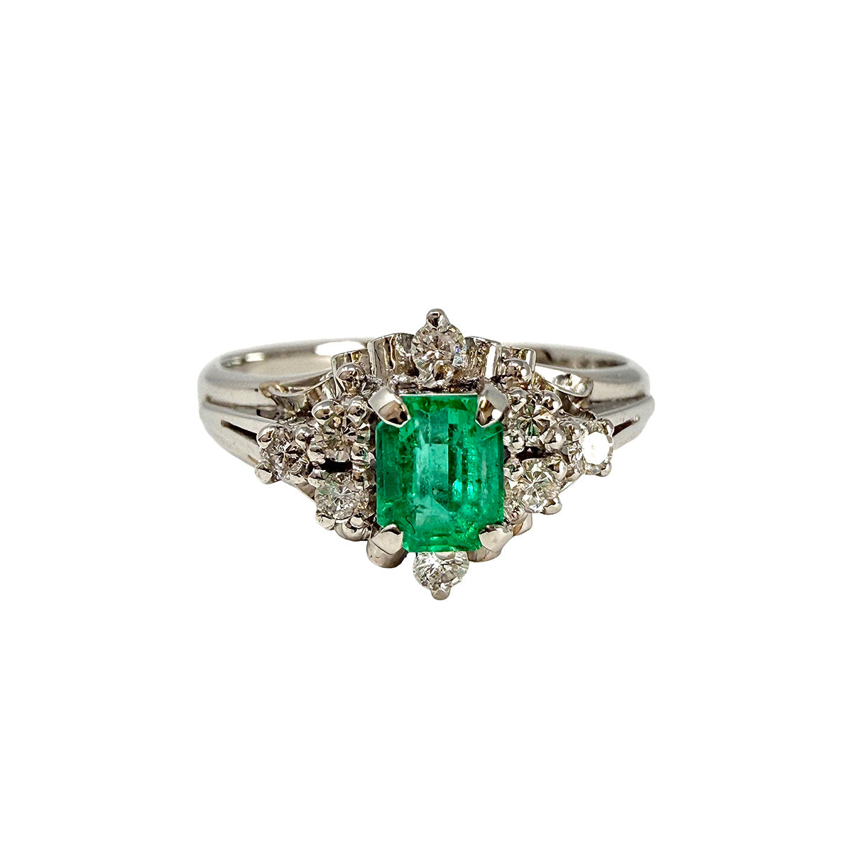 Platinum Emerald and Diamond Ring