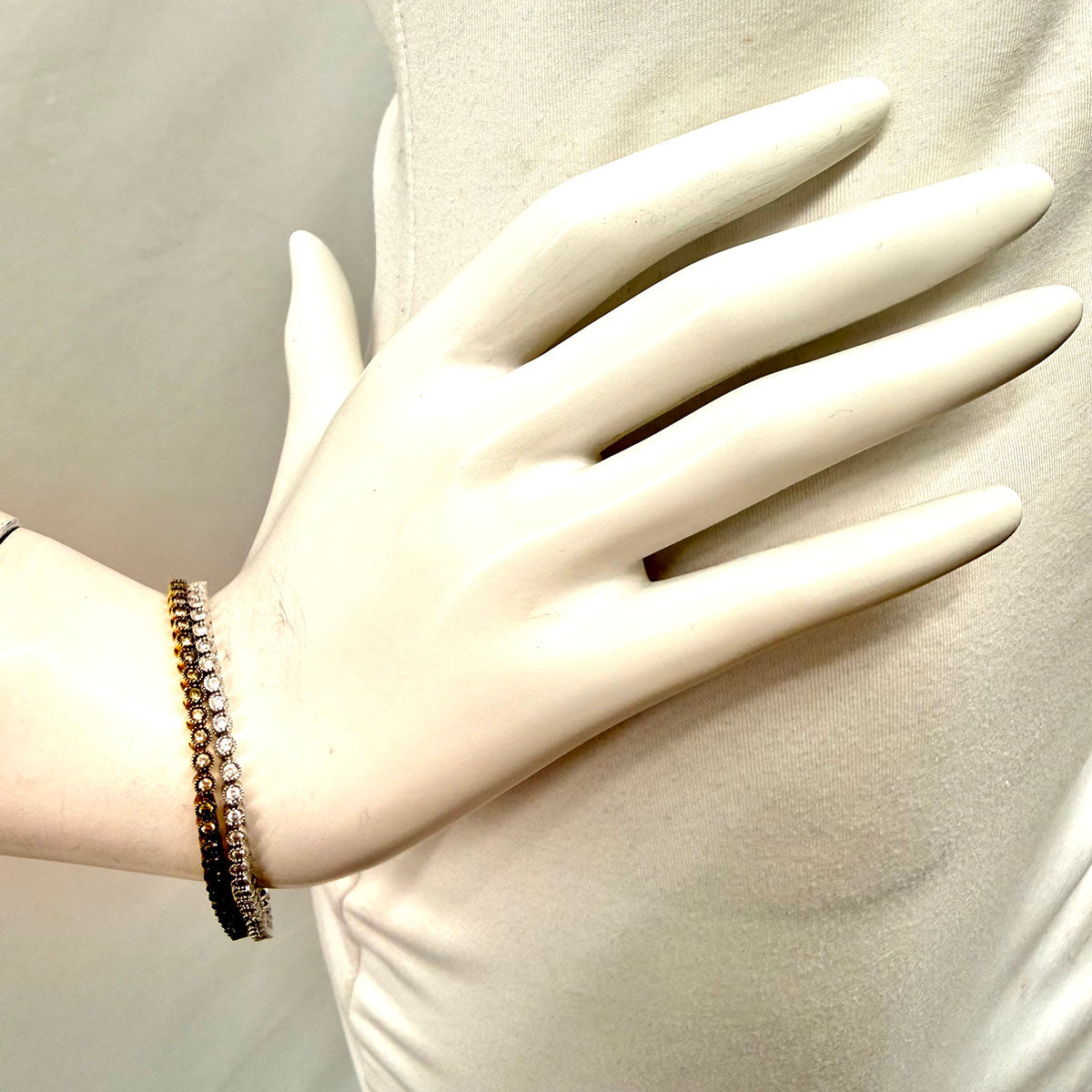 14K White and Yellow Gold Double Stranded Diamond Tennis Bracelet