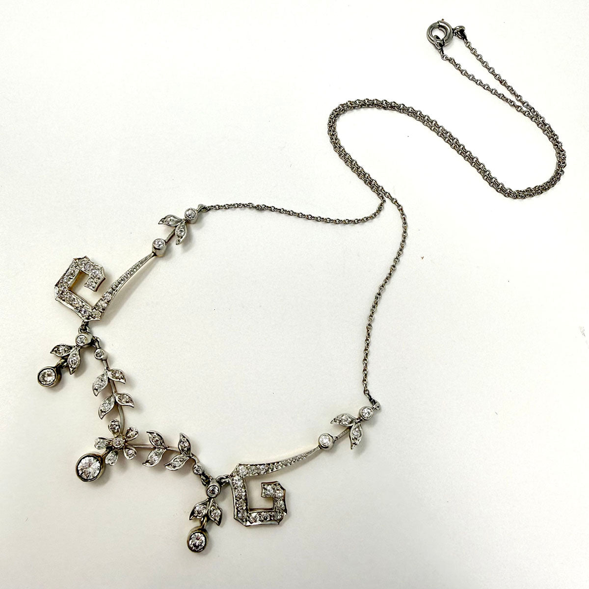 Vintage Platinum and 18K Gold  Diamond Pendant Necklace