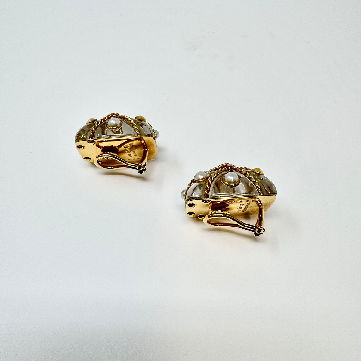Seaman Schepps 18K Gold Crystal and Pearl Caged Earrings