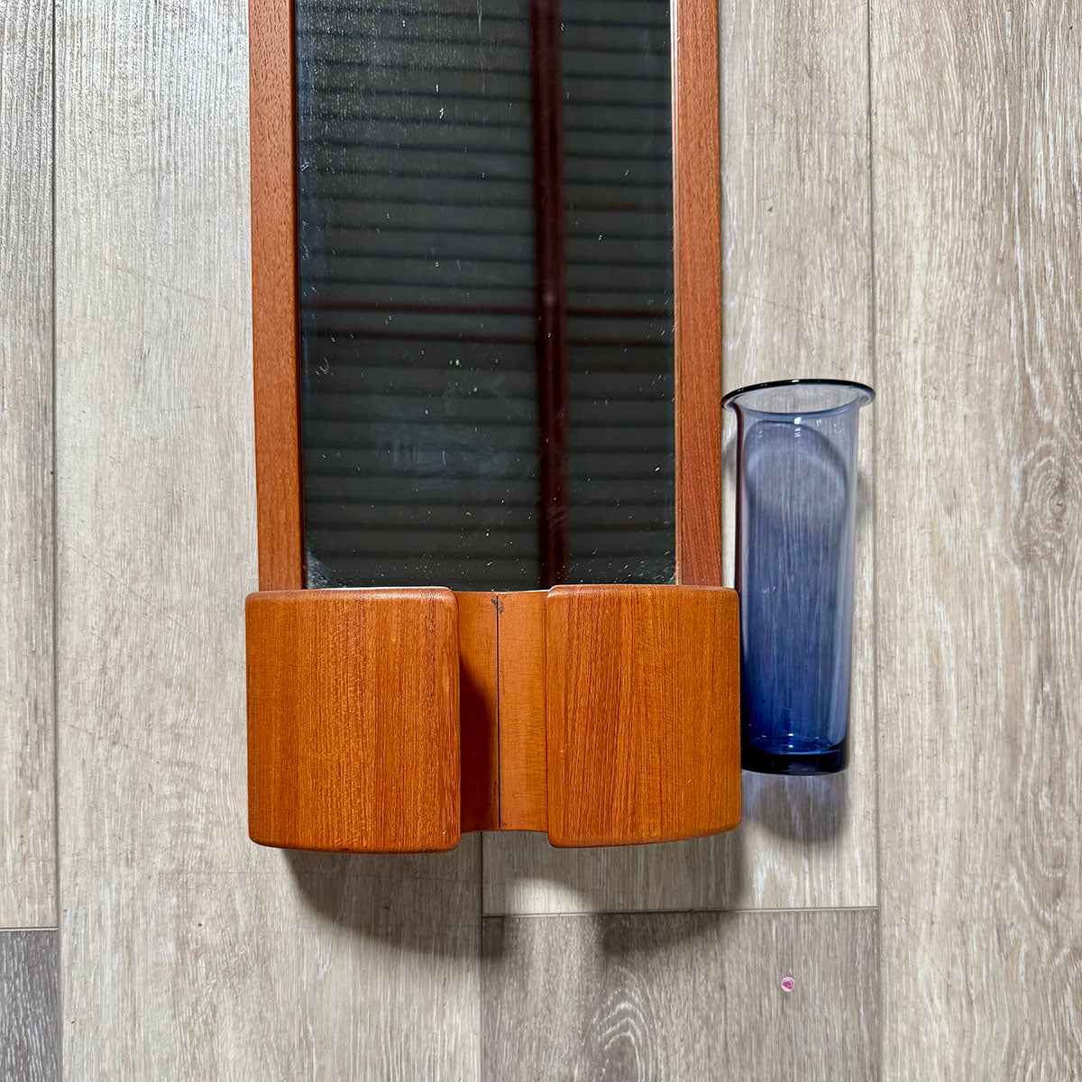Danish Modern Teak Mirror with Glass Vase