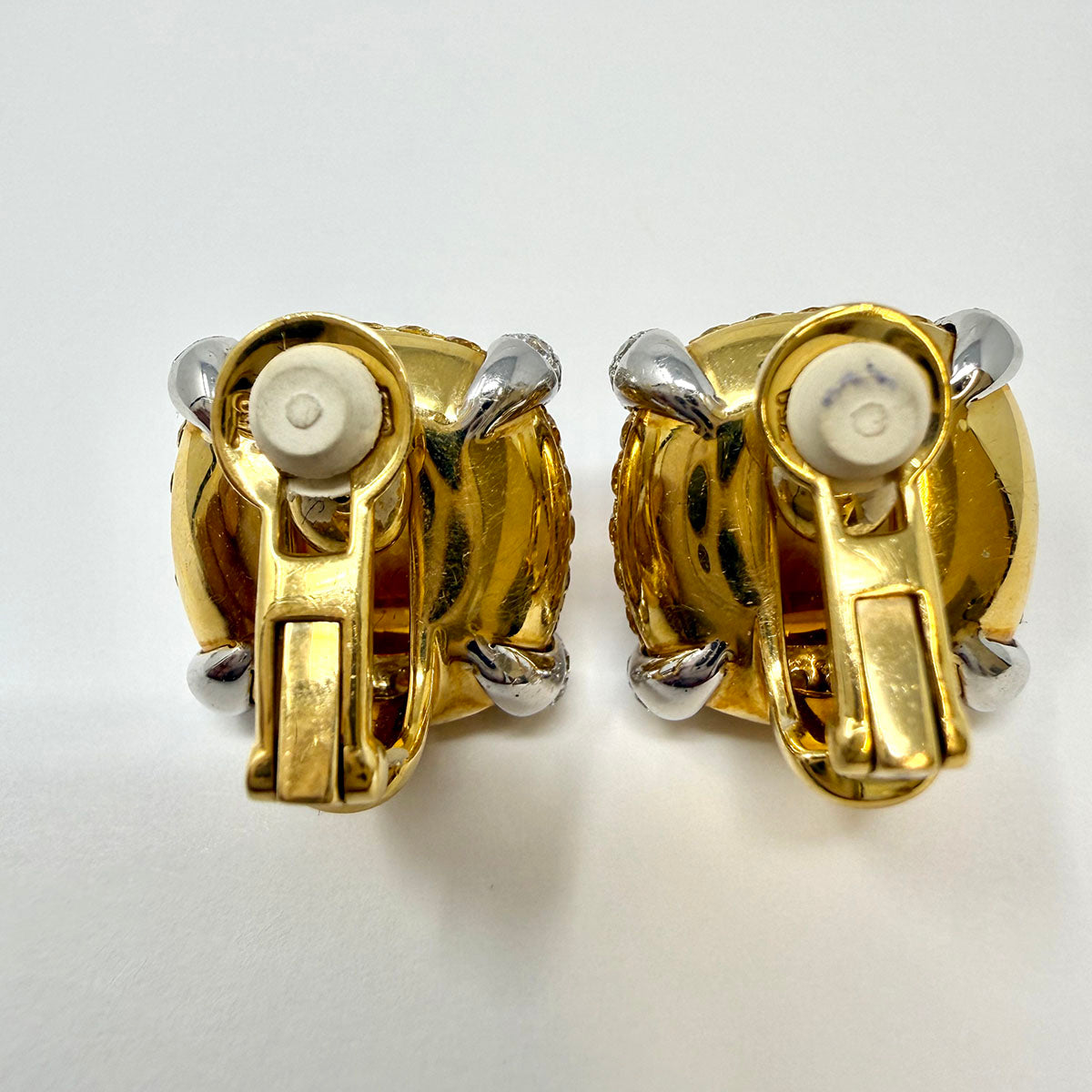 Rodney Rayner 18K Gold  Earrings with Citrine Cabochon and Diamonds