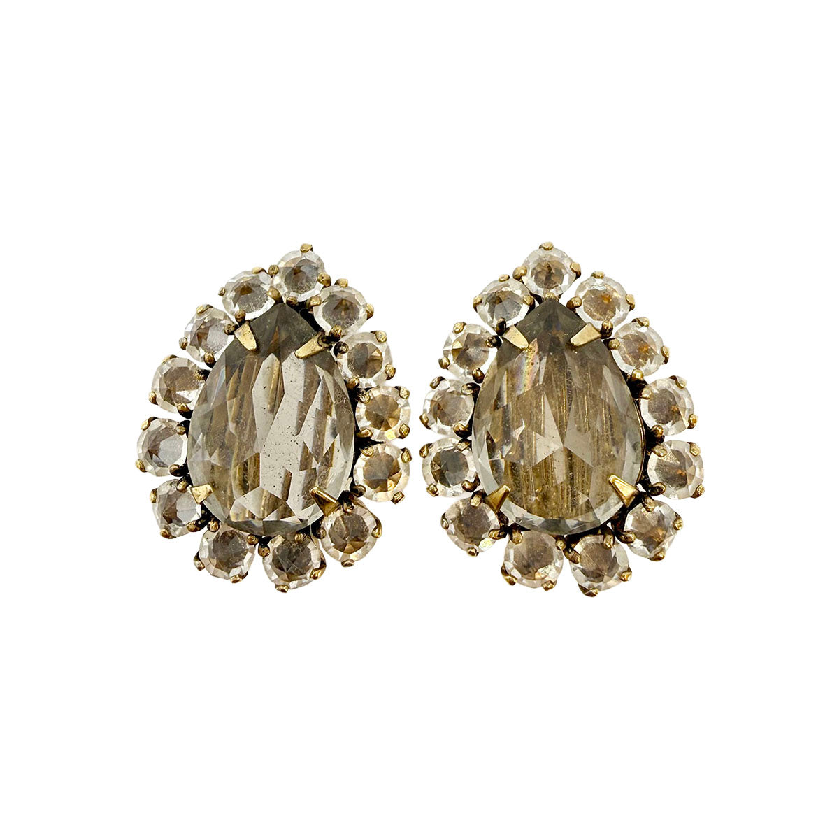 Schreiner Teardrop Shaped  Rhinestone Clip-on Earrings