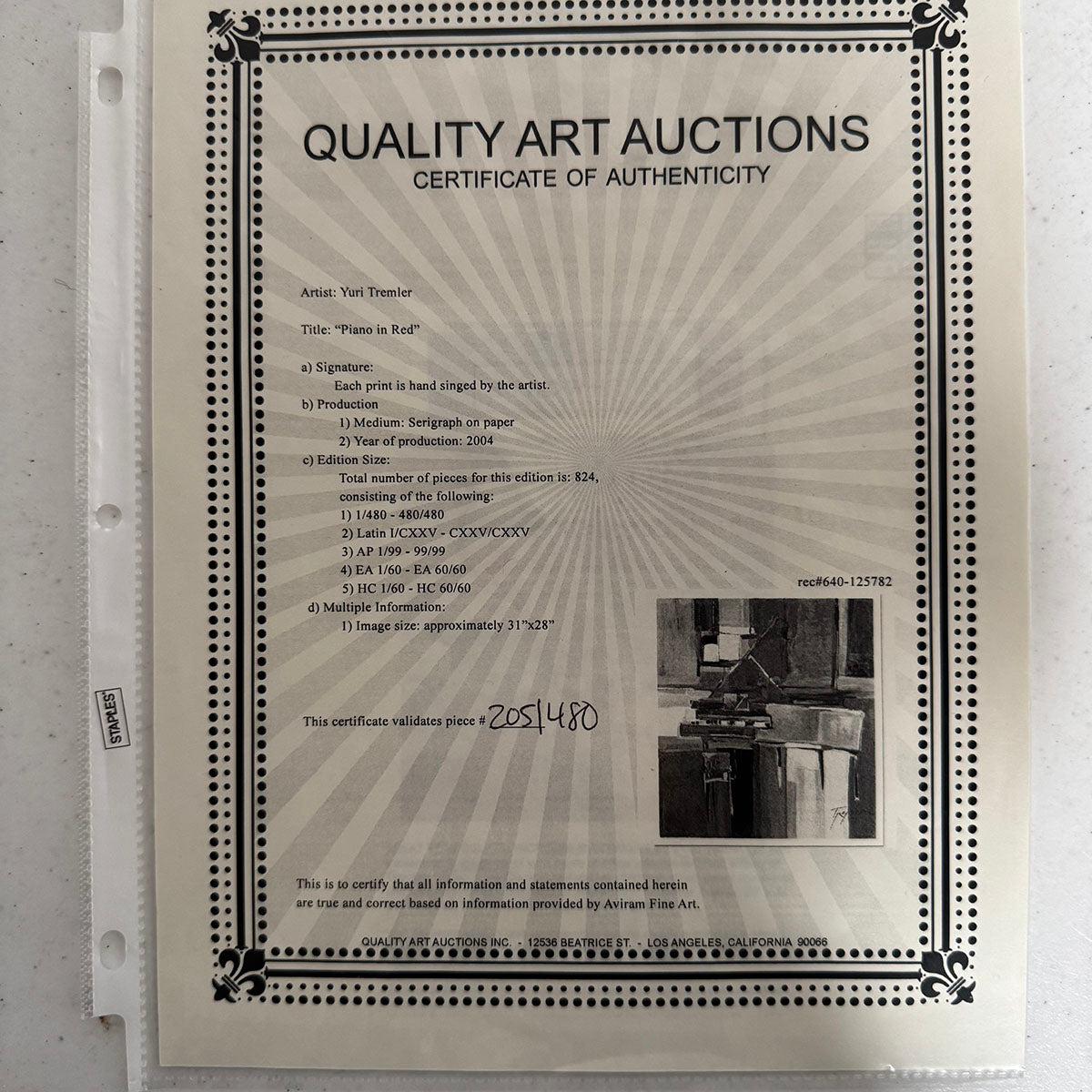 "Piano in Red" Signed and Numbered 205/480 (COA included)