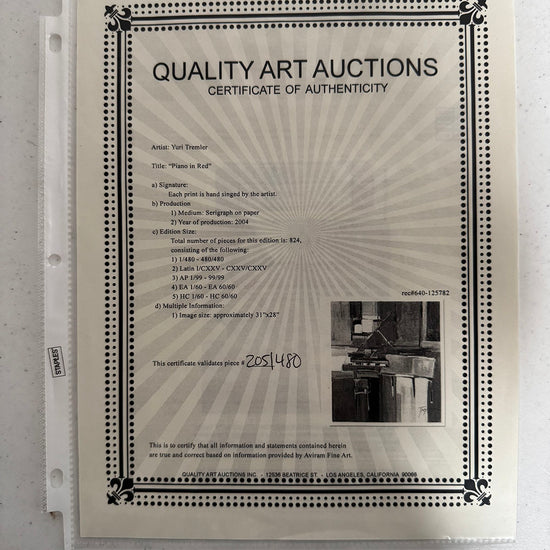 "Piano in Red" Signed and Numbered 205/480 (COA included)