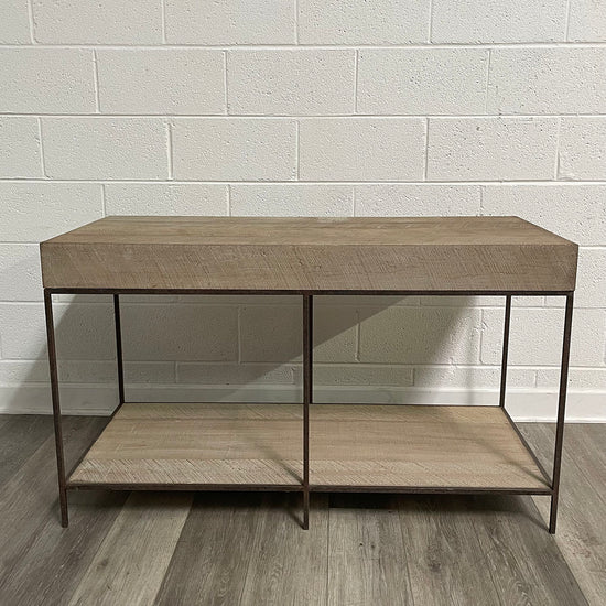Raw Wooden Nightstand with Iron Base