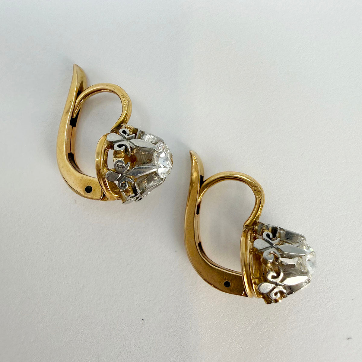 Platinum and Rose Gold Antique Diamond Drop Earrings
