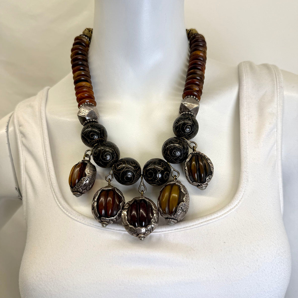 Masha Archer Amber Drop  in Silver Animal Setting Necklace