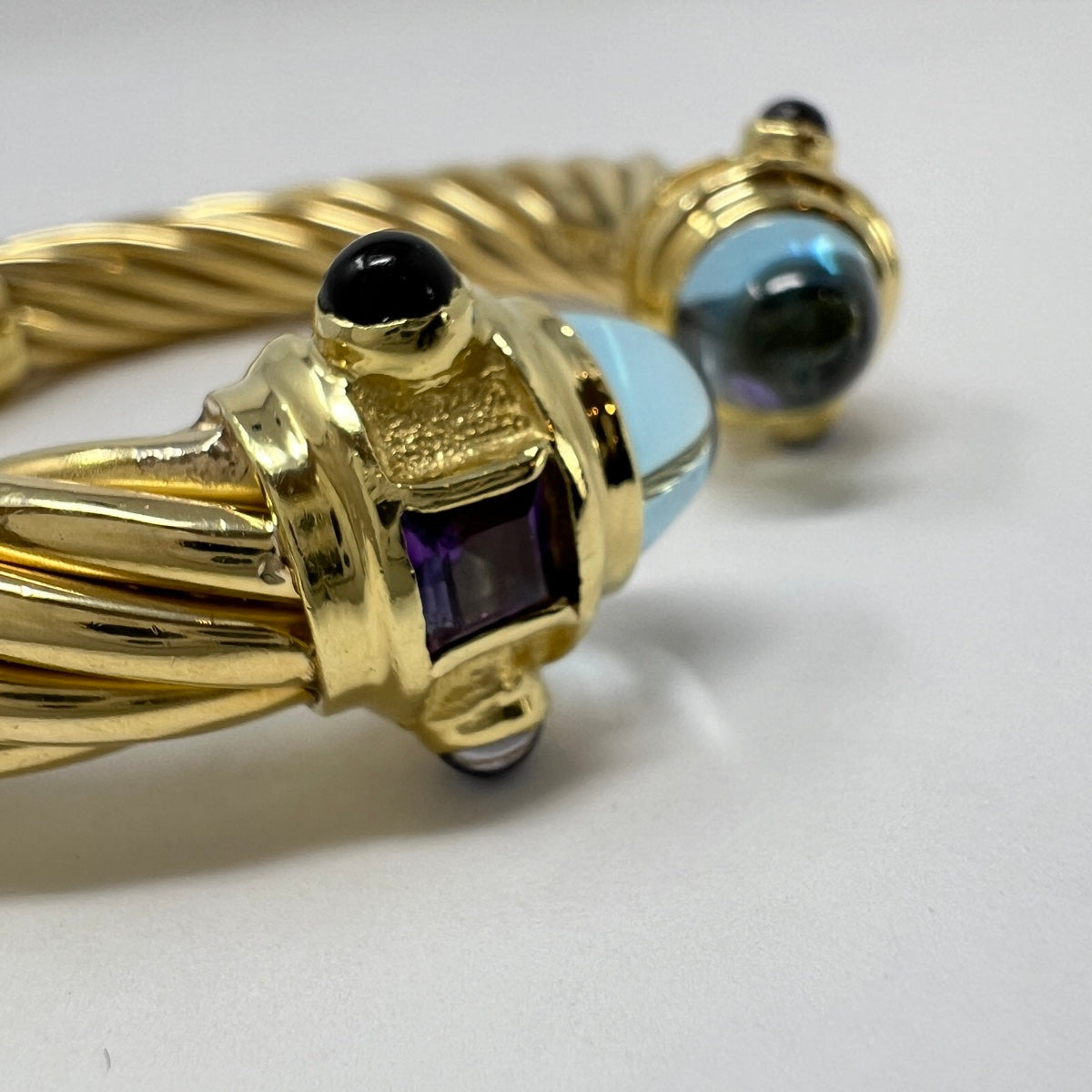 Cellini 18K Gold Cable Cuff Bracelet with Amethyst, Iolite and Topaz Caps