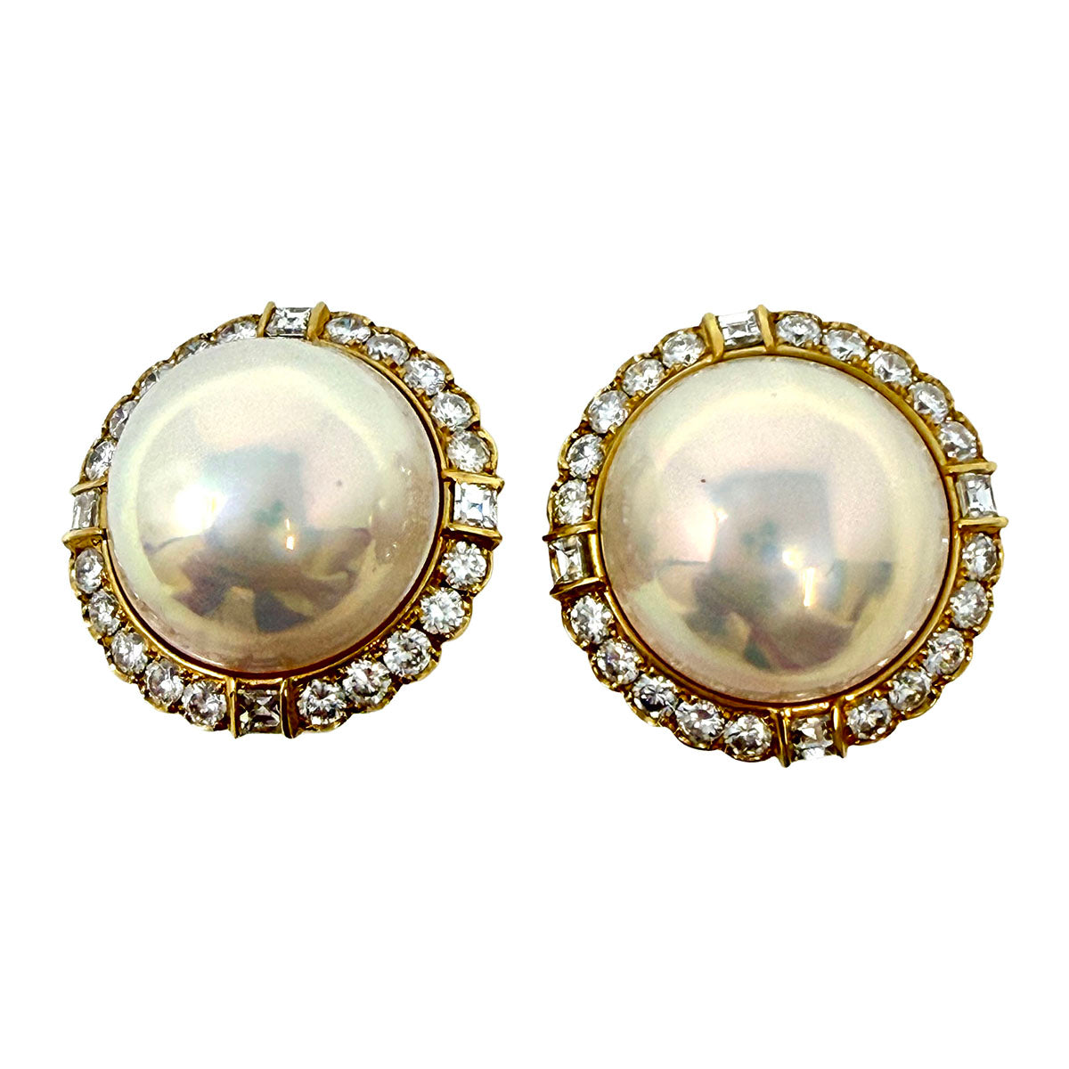 Rudolf Friedman 18K Gold Earrings with Mabe Pearl and Diamonds