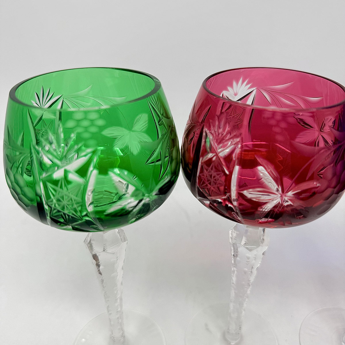 Set of Four Jewel Tone Hock Wine Glasses
