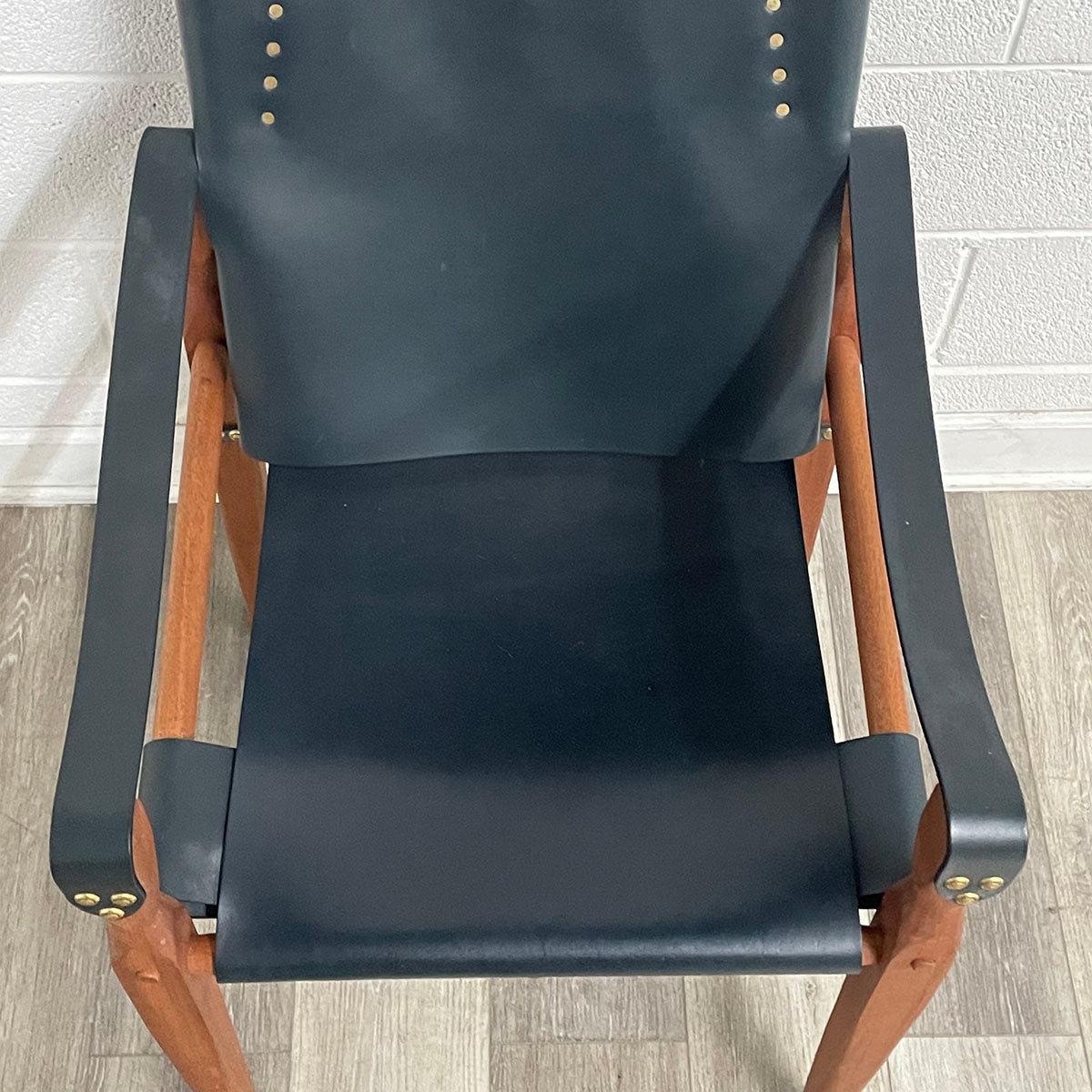 Set of 4  Leather & Wood Safari Lounge Chairs