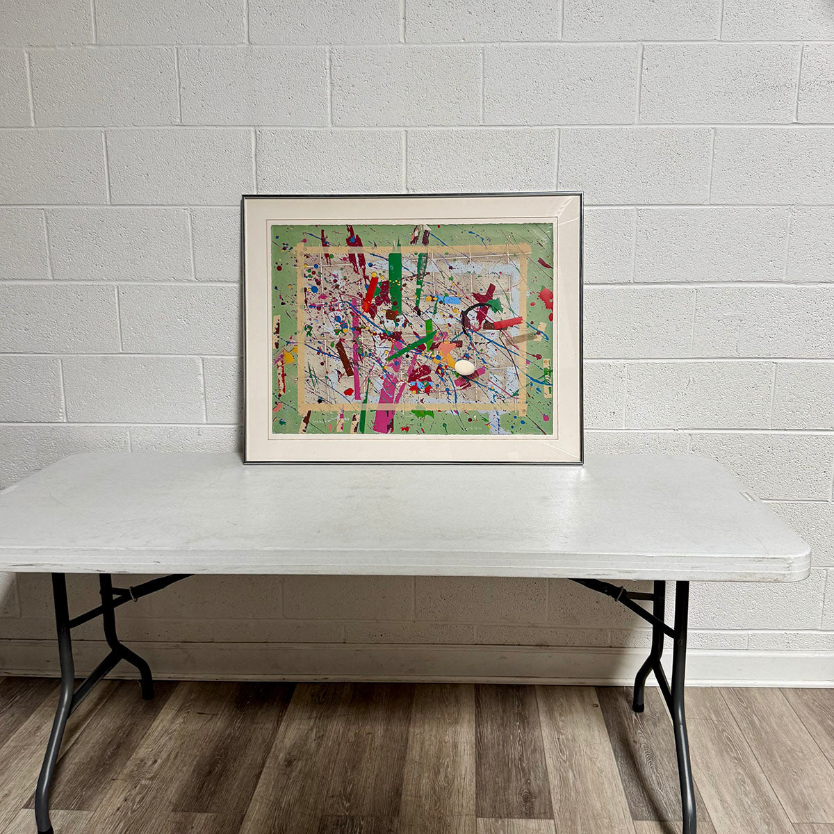 Framed Mixed Media "Abstract with Egg" Signed