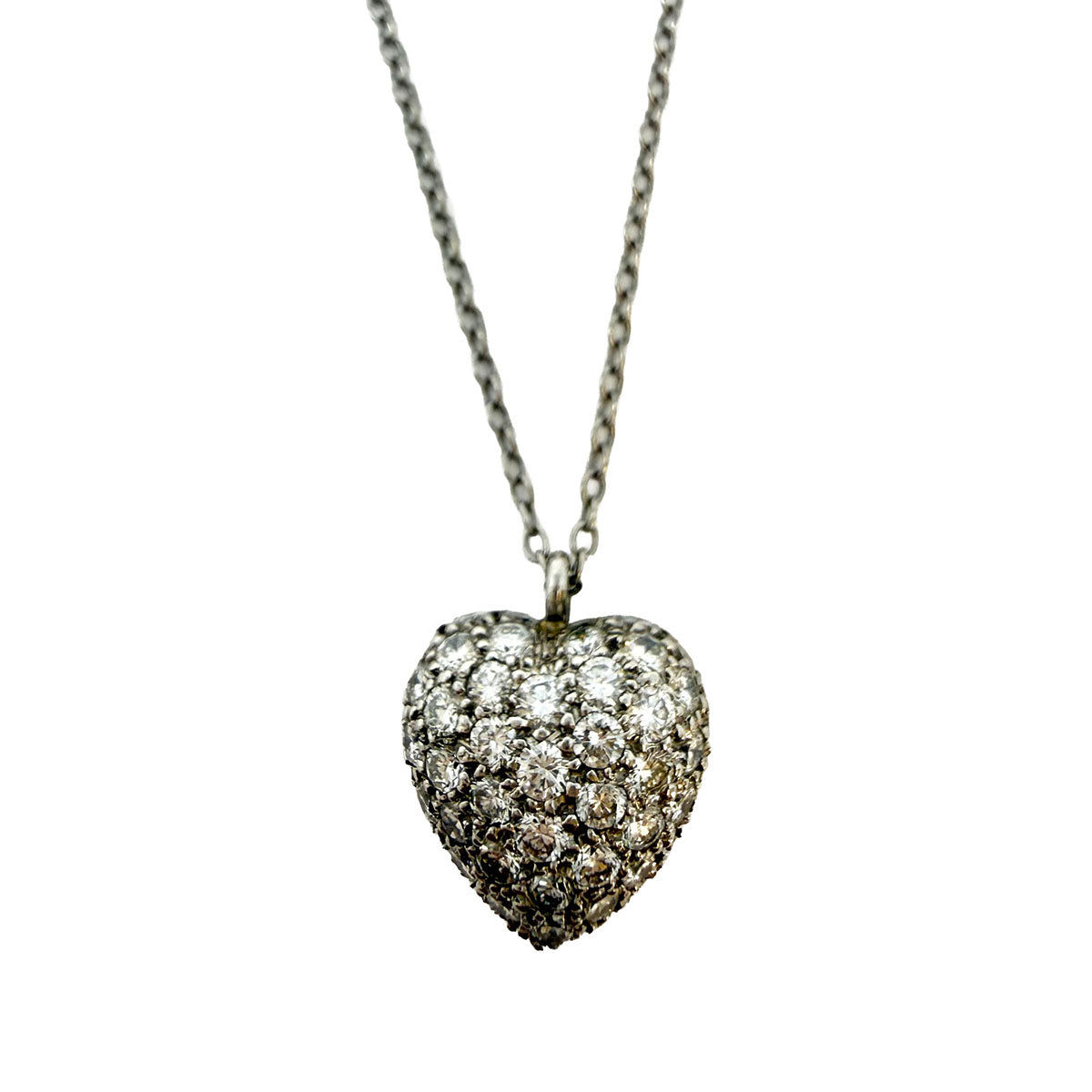 18K White Gold Necklace Diamond with Diamond Heart Pendant