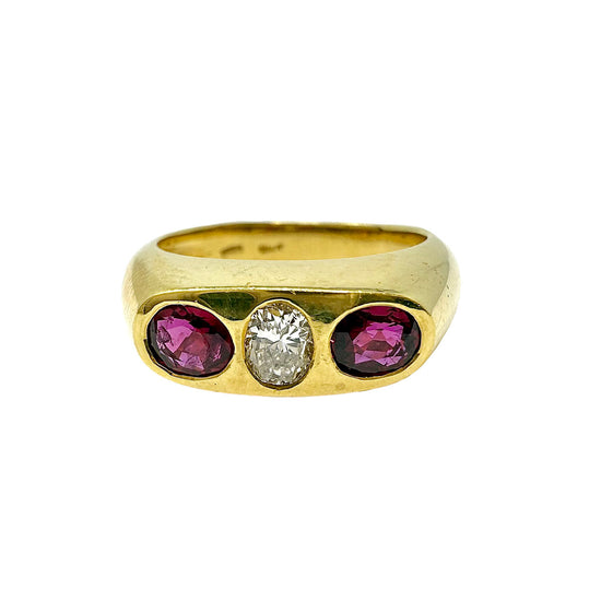 18K Gold Ring with with Diamonds and Rubies