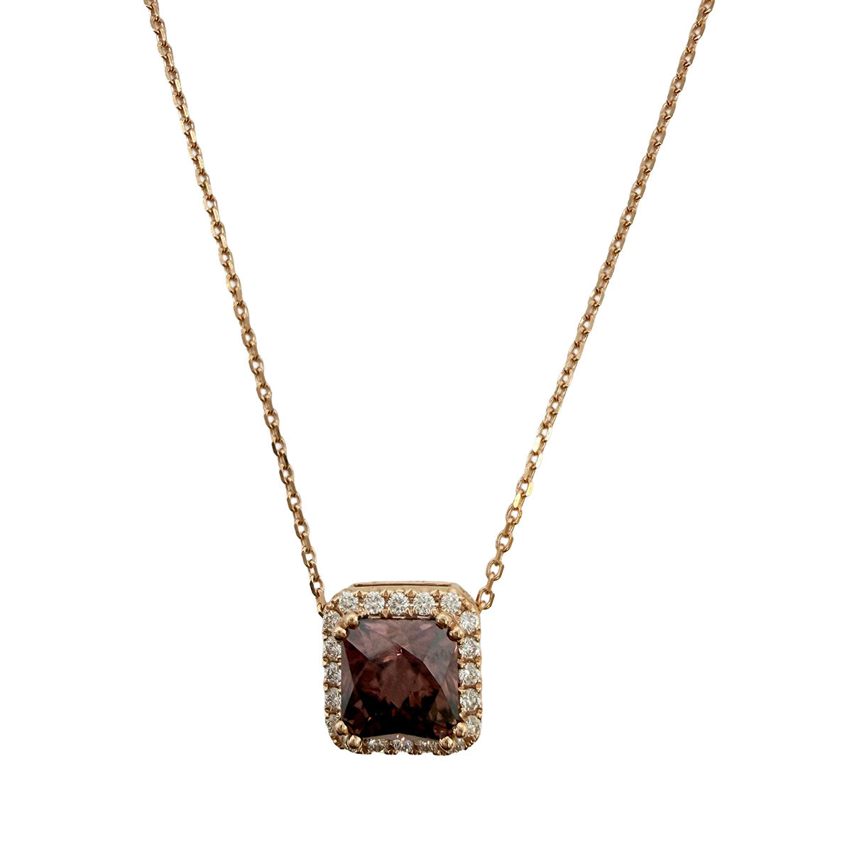 14K Rose Gold Necklace with Pink Tourmaline and Diamond Pendant