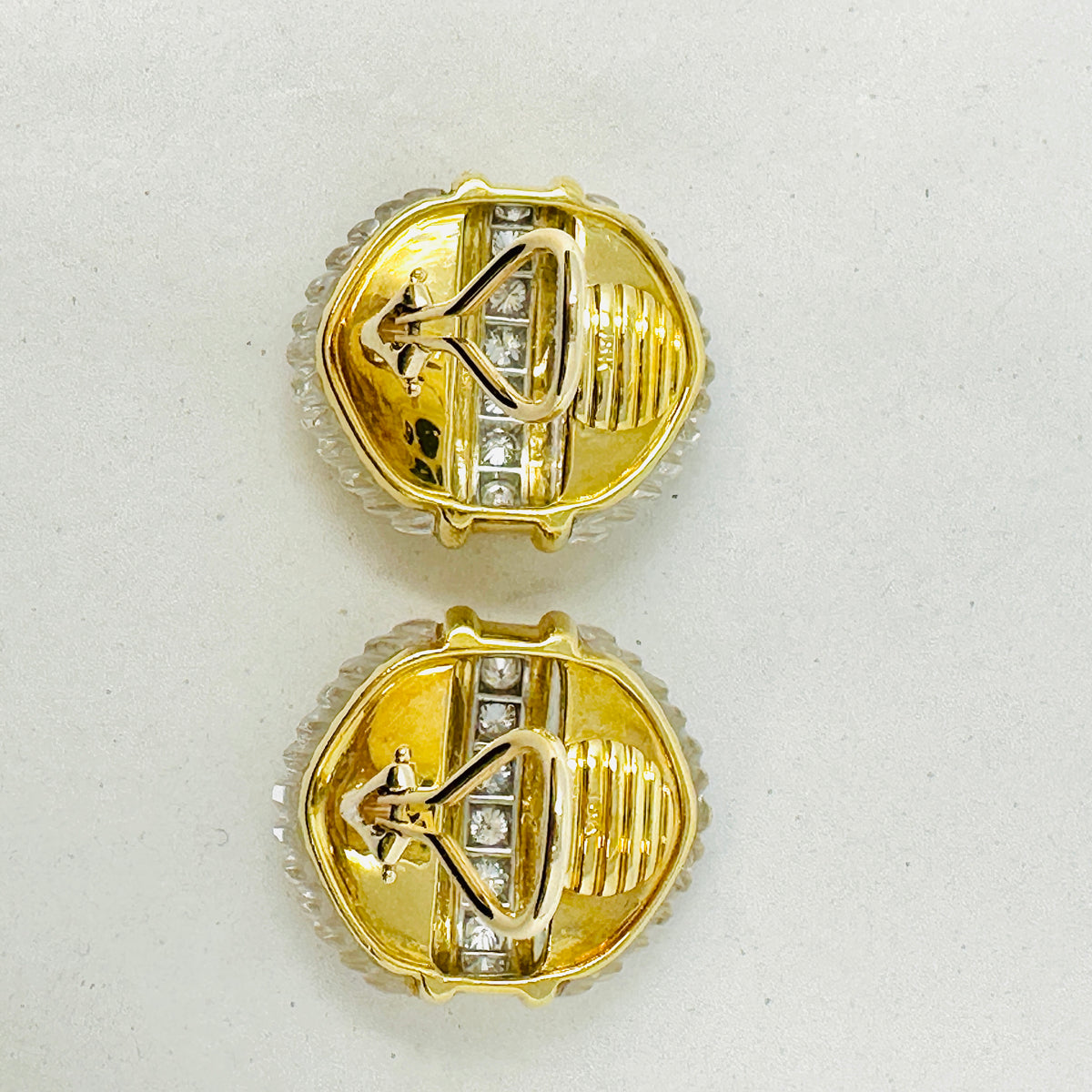 Montreaux 18K Gold Earclip with Carved Crystal and 16 Full Diamonds