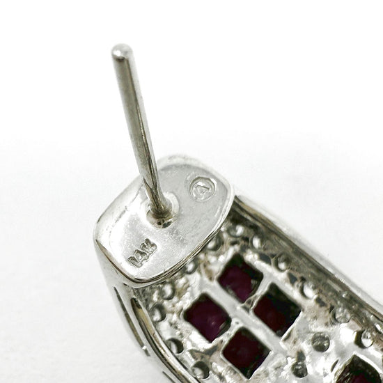 14K White Gold Huggie Earrings with Ruby and Diamonds