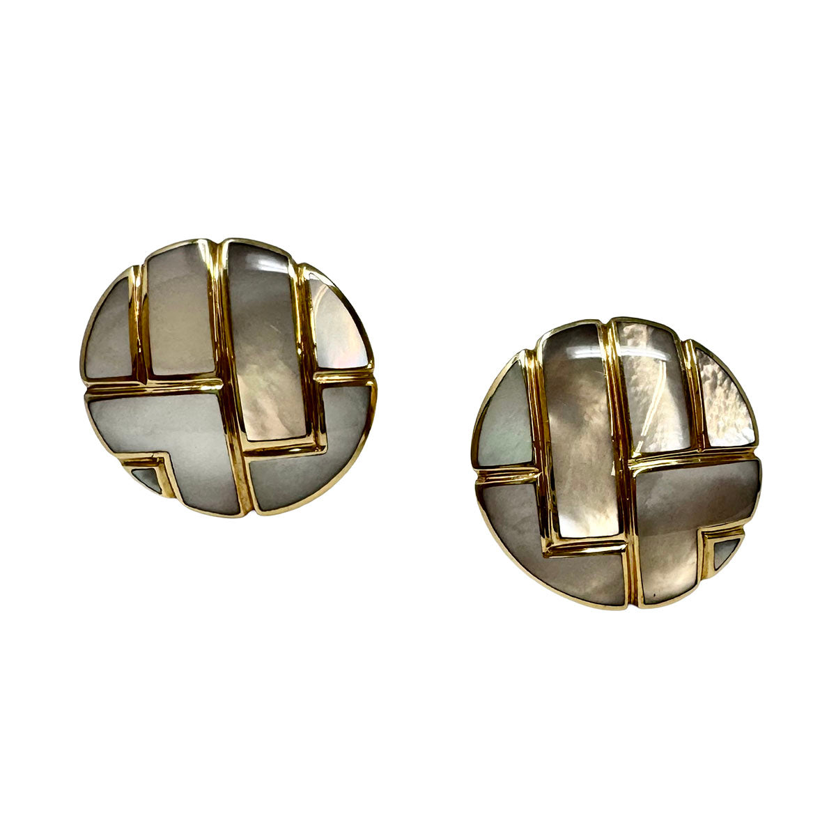 Asch Grossbardt 14K Gold Round Earrings with Mother of Pearl