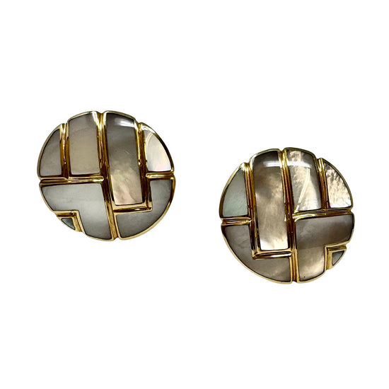 Asch Grossbardt 14K Gold Round Earrings with Mother of Pearl