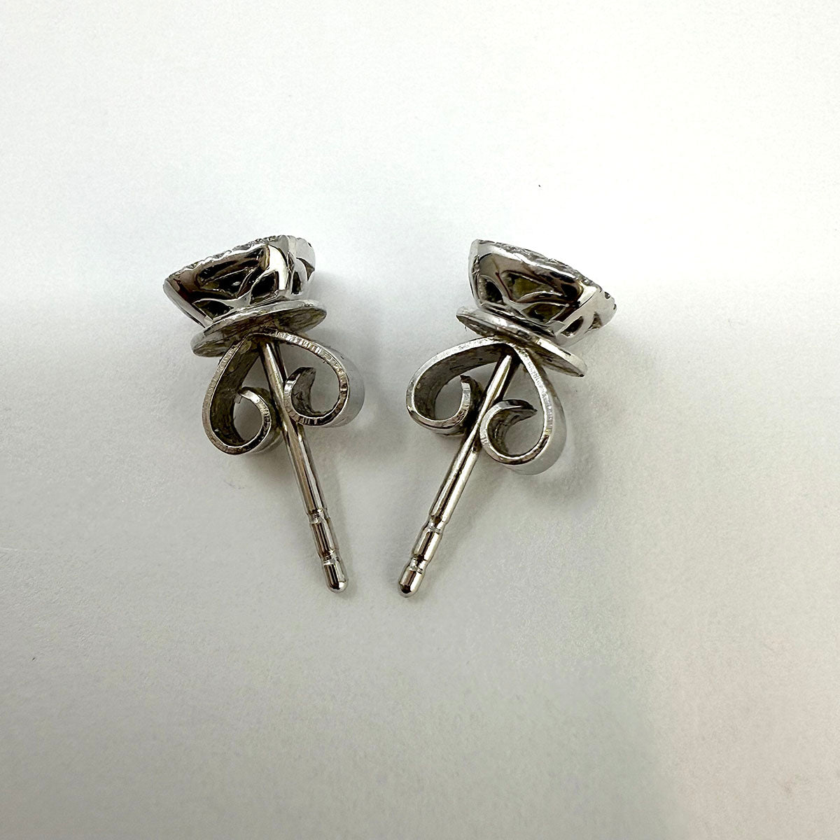 14K White Gold Stud Earrings with Pave Diamonds