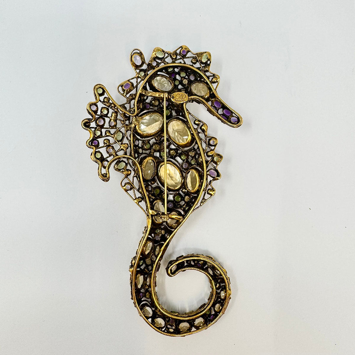 Iradj Moini Crystal and Rhinestone Gold Plated Seahorse Brooch
