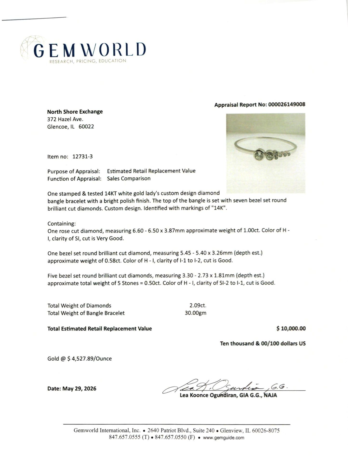 14K White Gold Diamond Bangle