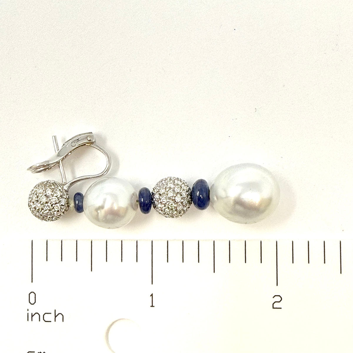 18K White Gold Drop Earrings with 2 Diamond Balls and 2 South Sea Cultured Pearl