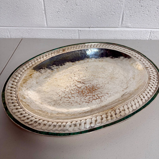 Mexcian Silverplate Serving Tray with Malachite Overlay