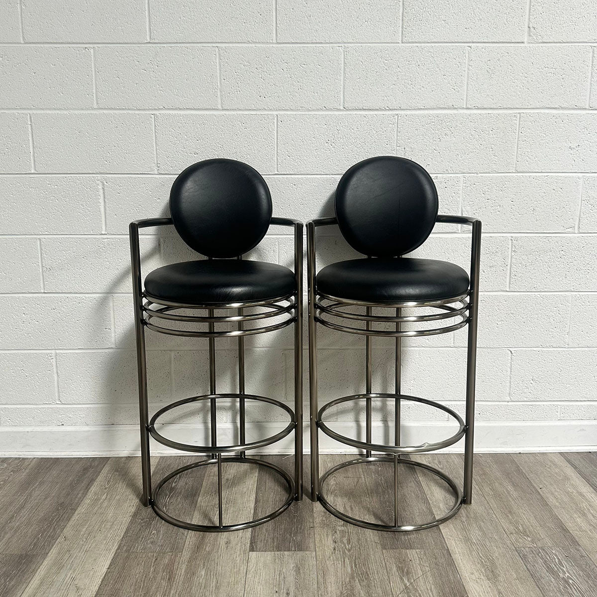 Pair of Leather and Chrome Bar Stools