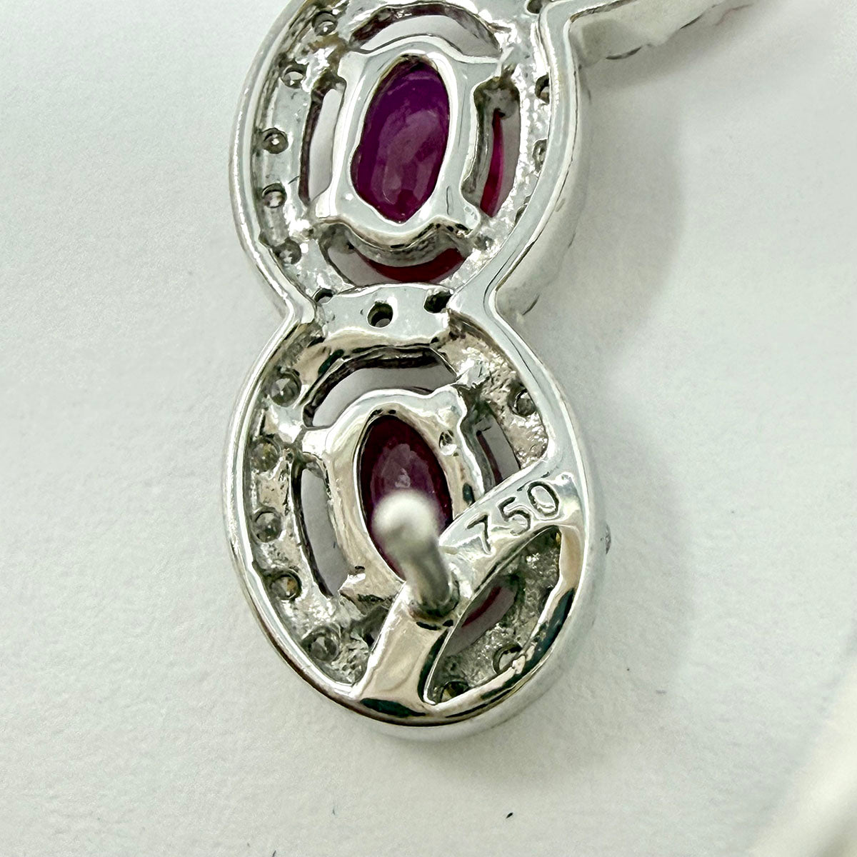 Hasbani 18K White Gold Round Earrings with Ruby and Diamonds