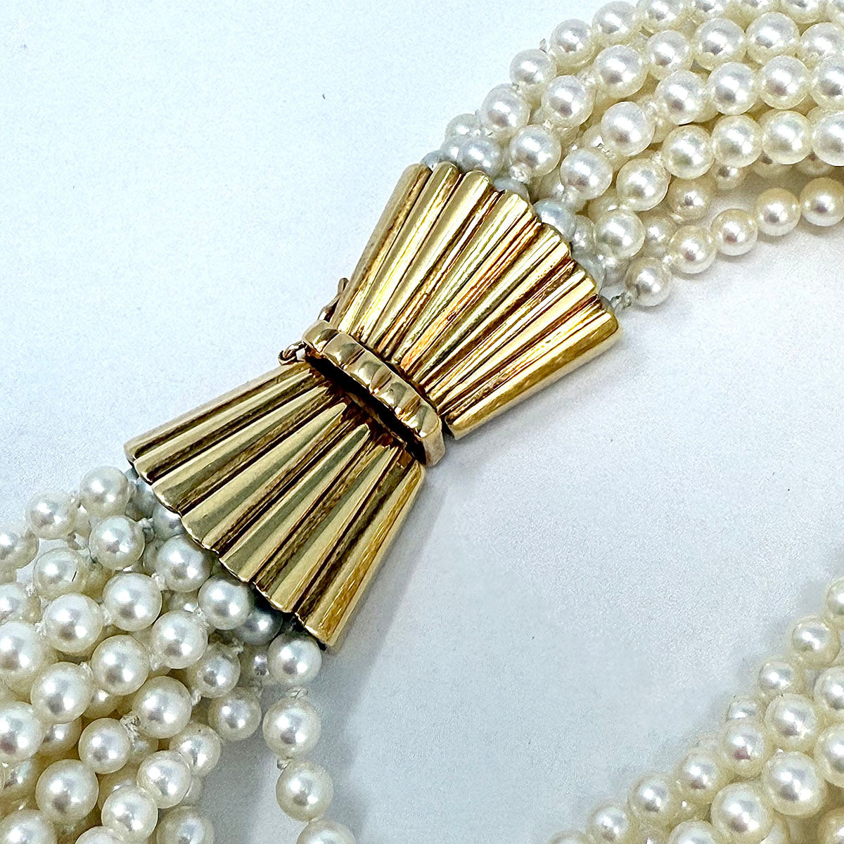 12 Strand Knotted 3mm Pearl Bracelet with 14K Gold Clasp
