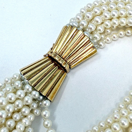 12 Strand Knotted 3mm Pearl Bracelet with 14K Gold Clasp