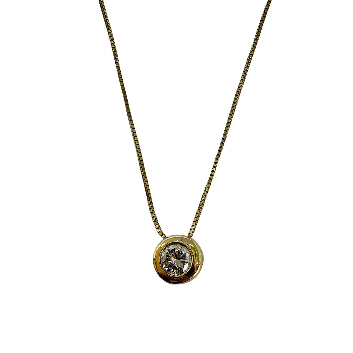 14K Gold Necklace with Bezel Set Diamond Pendant