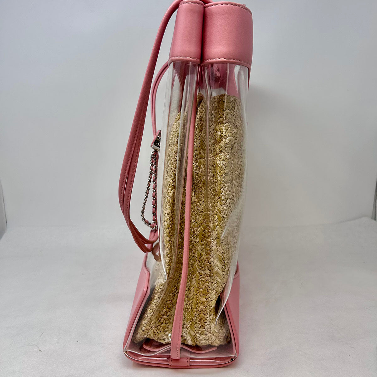 Pink/Clear Chanel 31 PVC/Leather/Quilted Raffia Shopping Tote