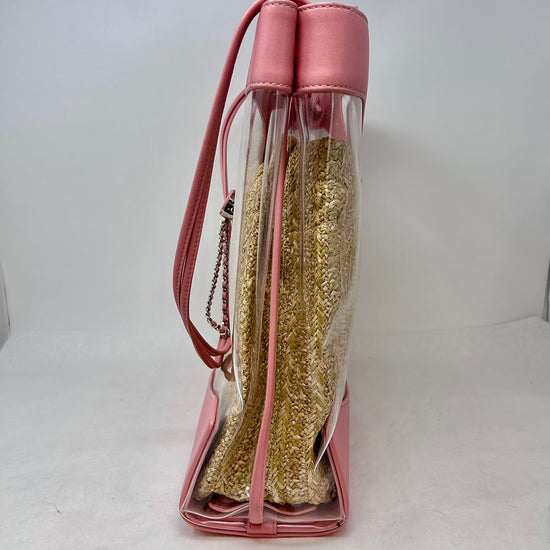 Pink/Clear Chanel 31 PVC/Leather/Quilted Raffia Shopping Tote