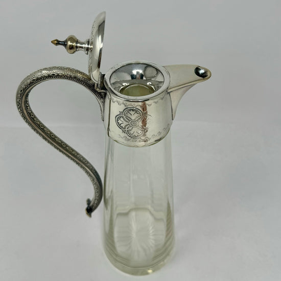 Glass and Silver Claret Jug with Hinged Lid