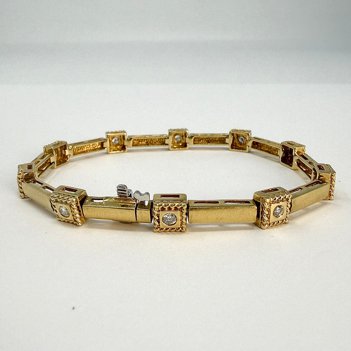 14K Yellow Gold Bar Link Bracelet with Diamonds