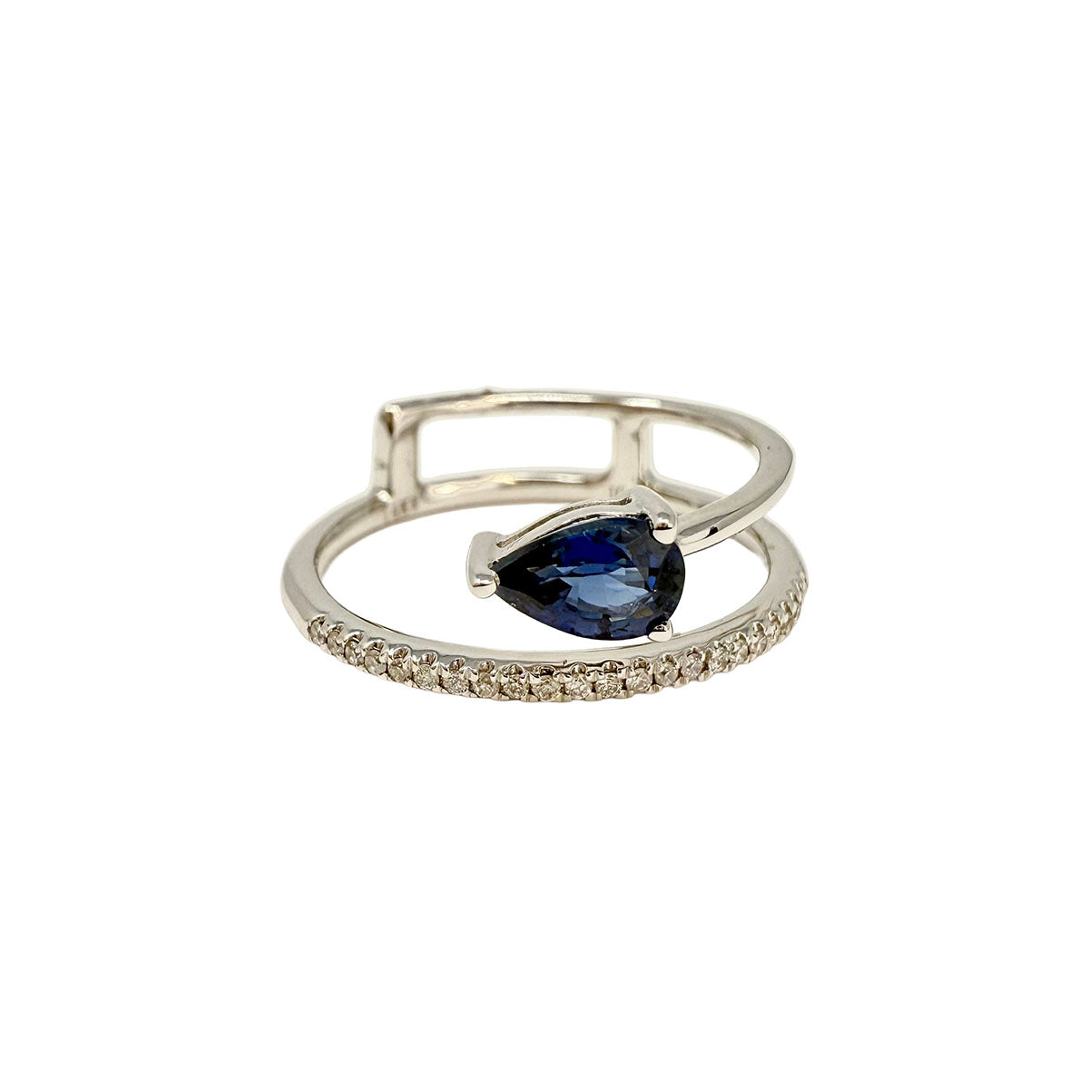 14K White Ring with Sapphire and Diamond