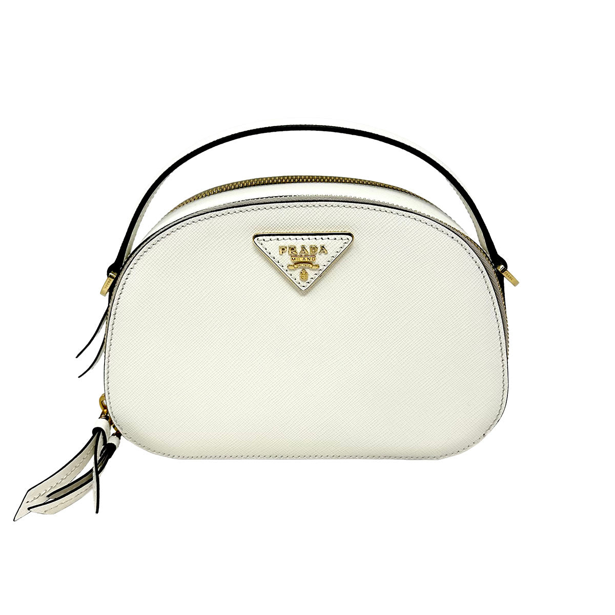 Prada Enameled Metal Triangle Odette Crossbody