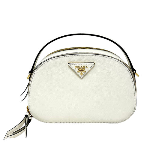 Prada Enameled Metal Triangle Odette Crossbody