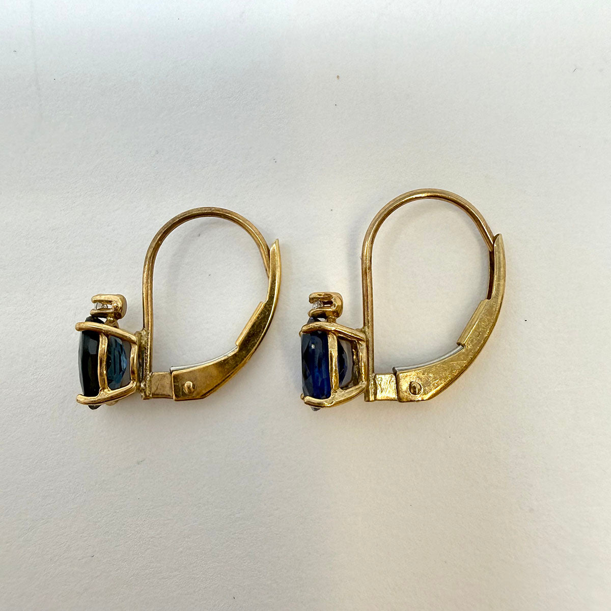14K Gold Drop Earrings with Sapphire and Diamond