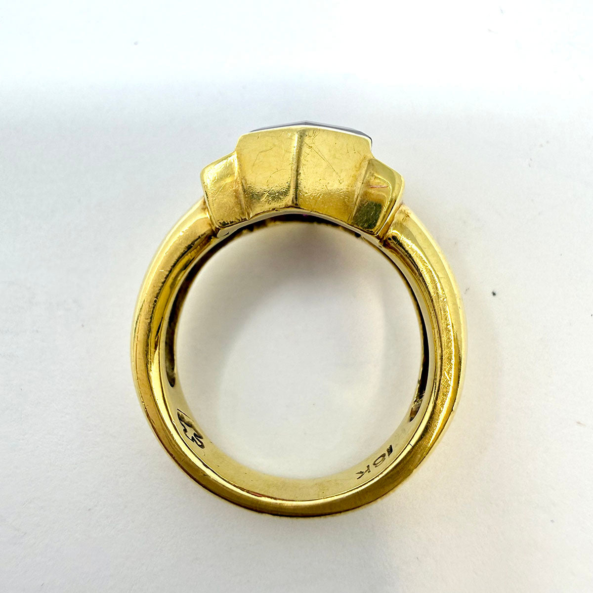 Susan Berman 18K Gold Hexagonal Shaped Ring with Rhodolite and Diamond