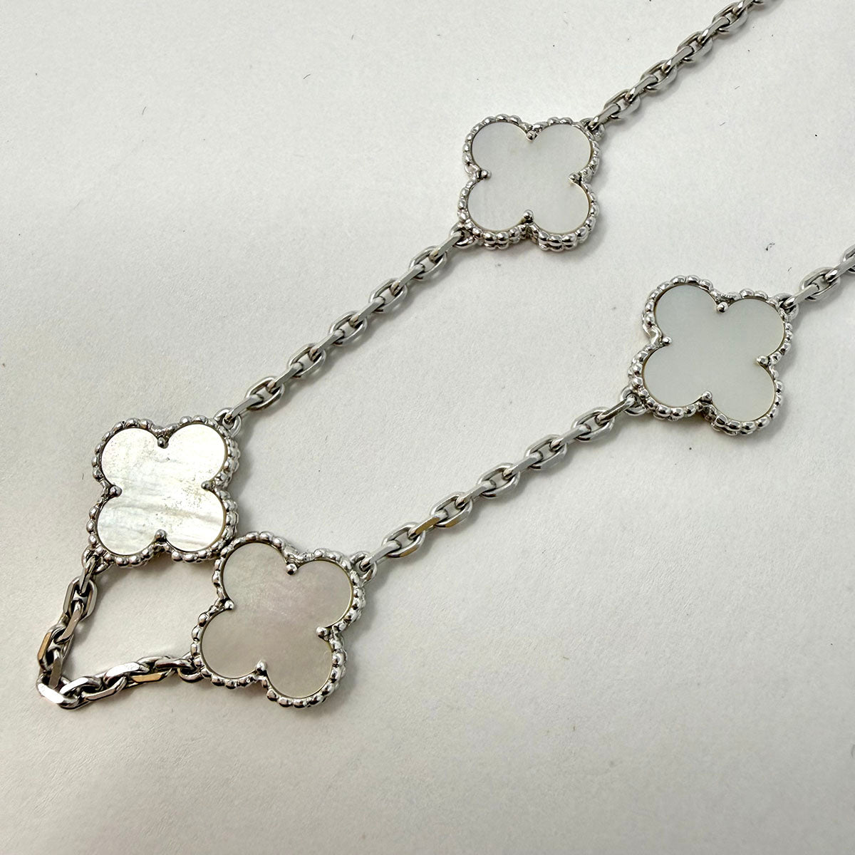 Van Cleef & Arpels 18K White Gold 10 Motif Vintage Alhambra MOP Necklace